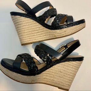 Antonio Melani Black Leather Platform Sandals 7.5